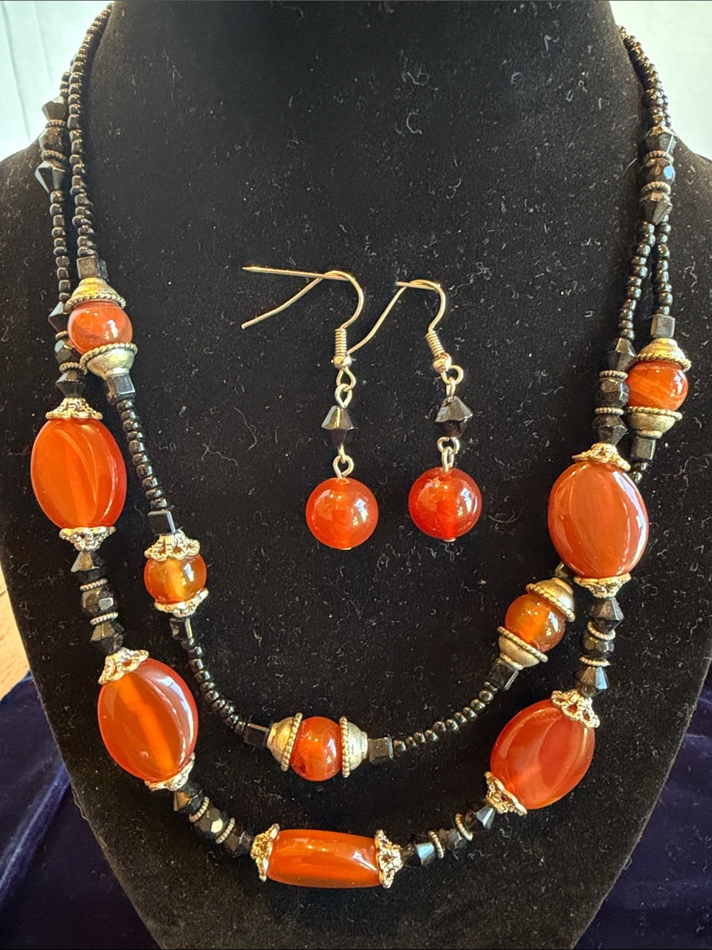 Handcrafted Orange Carnelian Agate Necklace and Earring Set